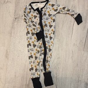 BAMBOO Kids Footie with Animal Safari Print and Black Accents